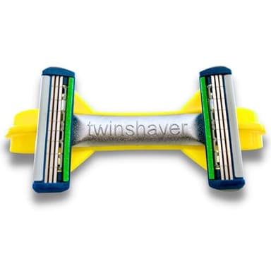 twinshaver rasoir pour crâne chauve + 4 lames de rechange, protection contre les coupures et 80% de gain de temps, corps & tête, rasoir sur zone humide (0mm) pour hommes et femmes (jaune)