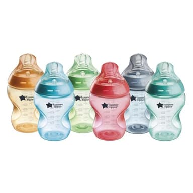 Tommee Tippee Biberons, Biberon Anti-colique Natural Start, Colorée, 260ml, tétine imitant la forme du sein pour une prise en bouche naturelle, lot de 6
