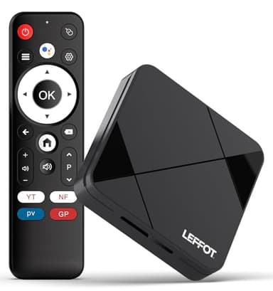 LEFFOT Android 14.0 TV Box 2025, 2Go RAM + 16Go ROM, 4K@60Hz Ultra HD Boitier IP-TV, Boitier TV Android avec Commande Vocale, 2.4G & 5G WiFi 6, BT 5.4, HDR10, 100M Ethernet, RK3518 Quad-Core A53