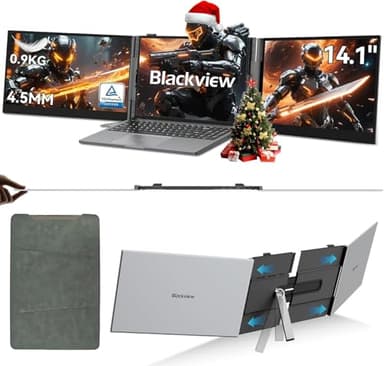 Blackview Moniteur Portable TÜV SÜD - Triple Écran 14" IPS FHD 1080P, 1kg Léger / 4,5mm Ultra-Fin, Plug & Play sans Pilote, Écran pour PC Portable, HDMI Plug & Play pour Mac, Windows, Android, PS5