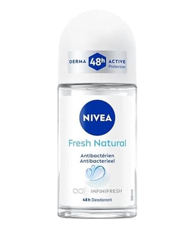 NIVEA Bille Fresh Natural 0% (1 x 50 ml), déodorant femme efficacité 48 hrs, anti transpirant aisselles fraîcheur longue durée, antiperspirant sans aluminium