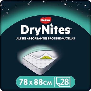 HUGGIES DryNites - 4 Paquets de 7 alèses - alèses absorbantes jetables - 12h de Protection - adaptées aux Enfants de Tout âge - Protection discrète - Facilement transportable