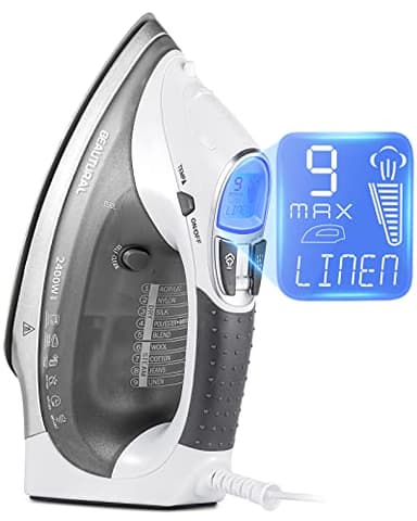 Beautural Fer à Repasser Vapeur, 2400W, 340 ML avec écran LCD, Anti-Gouttes et Système d'Auto Nettoyage Anti-Calcification - blanc et gris