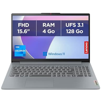 Lenovo IdeaPad Slim 3 15IAN8 - Ordinateur Portable 15.6'' FHD (Intel Celeron N100, RAM 4Go, UFS 3.1 128Go, Intel UHD Graphics, Windows 11 Home en Mode S) Clavier AZERTY Français - Gris