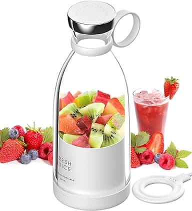 Mélangeur Portable Mixeur Smoothie Mélangeur Smoothie Personnel Rechargeable USB Portable Blender, Mixeur Fruits Sans Fil Sport Camping Fitness (BLANC)