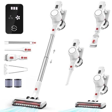 Syntecno Aspirateur Balai sans Fil Puissant - Balais Électriques Poil Animaux Cordless Stick Vacuum Cleaner Rechargeable Batterie Silencieux Léger pour Sols Tapis Poils d'animaux Domestique