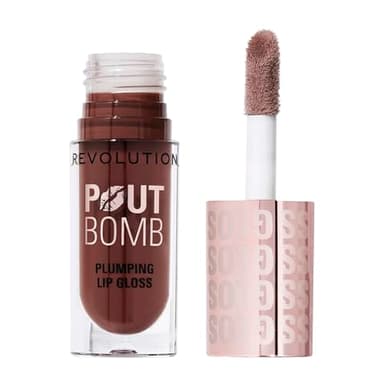 Revolution Beauty, Pout Bomb Gloss Repulpant, Brillance Intense pour des Lèvres Pulpeuses avec Acide Hyaluronique & Peptides, Végan & Sans Cruauté, Espresso Cool Nude & Brown