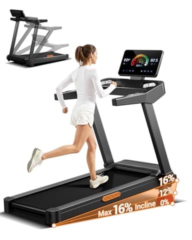 CURSOR Tapis de Course Pliable Inclinable 16%, 14KM/H Tapis de Marche avec Surveillance de Fréquence Cardiaque, Treadmill Home avec Moteur 3,5CV et Affichage LED, Charge Max 180KG