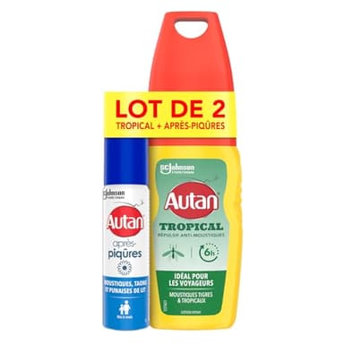 Lot Autan Tropical - 1 Spray Tropical Anti-Moustiques et Moustiques Tigres + 1 Gel Après Piqûres Apaisant à Base de Camomille