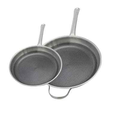 ELO 9349850 Lot de 2 Poêles 24 et 32 cm en Acier Inoxydable 18-10, sans PFAS, Antiadhésive, Induction, Revêtement Antiadhésif Minéral sans PFAS, Inox 18-10, Acier Inox, Aluminium, Gris, 24 et 32 cm
