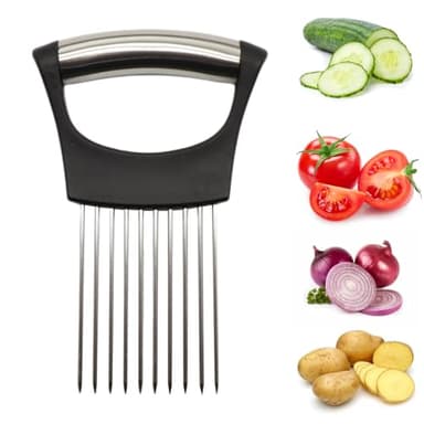 Coupe-oignons en acier inoxydable - Support pour couper les oignons - Aide à la découpe - Assistant alimentaire - Coupe-légumes manuel - Pour viande, oignons, pommes de terre, tomates, citrons