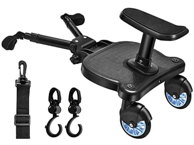 Planche de Poussette Universelle, Vihir Planches À Roulettes Pour Bébé, Buggy board avec Siège, Adaptée De 2 À 6 Ans (25 kg), Livré avec 2 Crochets pour Poussette
