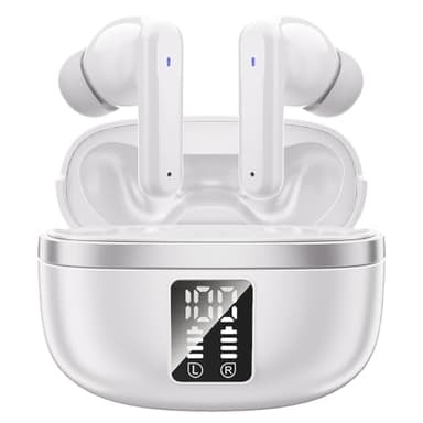 JBMI Ecouteurs Bluetooth sans Fil, Écouteurs sans Fil Bluetooth 5.3, 4 Micro ENC Anti Bruit, Basses Puissantes, 60H de Lecture, étanchéité IPX7, Oreillette pour iphone Android (Pearl)