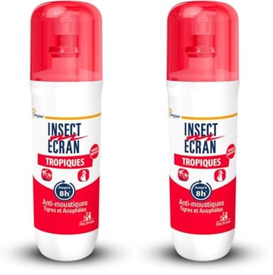 INSECT ECRAN - Anti-moustiques Tropiques – Efficacité 8h - Spray répulsif peau - Protection contre les piqûres de moustiques - Paludisme - Tropiques - 75 ml (Lot de 2)