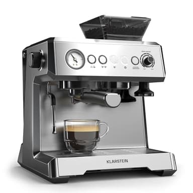 Klarstein GrandPresso Machine à Café Grain – 20 Bars, 1350W, Moulin Intégré, Buse Vapeur, Réservoir 2.3L, Machine Expresso, Chauffe-Tasses, Facile à Nettoyer