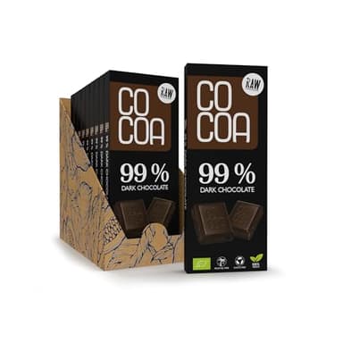 CO COA Chocolat Noir 99% BIO BOX 10 X 40g - Sans Sucre Raffiné Blanc, Chocolat RAW, Sans Gluten, Adapté Vegan, Fèves de Cacao Non Torréfiées, Sucré au Nectar de Fleur de Cocotier, Chocolat artisanal