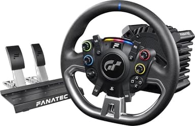 Fanatec Gran Turismo DD Pro PlayStation® Sim Volant de Course sous Licence Officielle, Empattement et Pédales – Volant Polyphony Digital, Direct Drive 5 Nm, Jeu de 2 Pédales pour PC, PS5, PS4