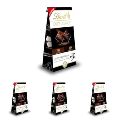 Lindt - Sachet de chocolat mini carrés EXCELLENCE - Assortiment de Chocolats Noir 70% et Noir 85%, 154g (Lot de 4)