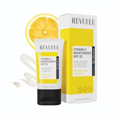 REVUELE Crème Visage Hydratante à la Vitamine C SPF 20 – Crème de Jour Légère Antioxydante, Réduit Taches et Dyschromies, Unifie le Teint, Apporte Éclat et Fermeté, 50 ml