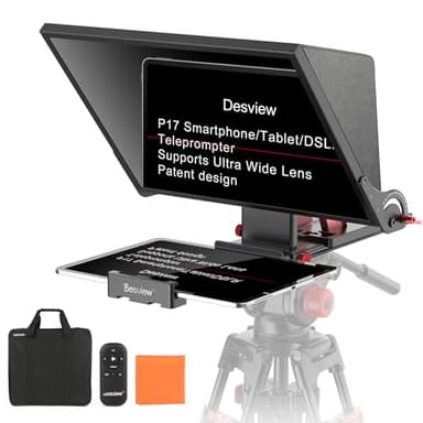 Desview P17 Téléprompteur 17" en Alliage d'Aluminium Réglable Verticalement pour iPad/Tablette avec Télécommande, Étui de Transport, App Gratuite - Idéal pour Filmmaking, Live Selfie & Vlogging