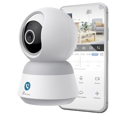 NIVIAN Caméra de Surveillance intérieure dôme 360°, WiFi 4MP Super HD, détection Humaine IA, Suivi Automatique, Audio bidirectionnel, Compatible avec Alexa et Google Home