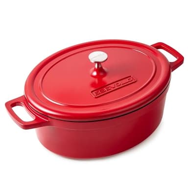 ESEVOLO Cocotte Fonte Induction 11 litres 38cm Ovale Faitout en Fonte d’Aluminium avec Revêtement Céramique Antiadhésif, Marmite avec Couvercle, Idéale pour les Grandes Familles, Four et Gaz, Rouge