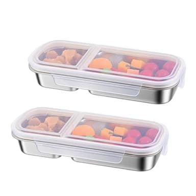 2 Lunch Box,Argent Bento Box Boite Repas Premium Gamelle Chauffante Bento Avec Compartiments Boite a Gouter Inox Boite Isotherme Repas Chaud,Convient Aux Bureaux et Aux Salles de Sport(26.2X10.3X4CM)
