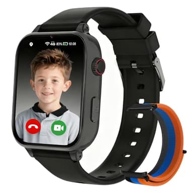 4G Montre Connectée Enfant Fille Garçon, Montre Intelligente Pour Enfants avec GPS SOS Chat Appel Vidéo WiFi Mode Classe Réveil Caméra Calculatrice Jeux, Smartwatch Téléphone Cadeau 4 à 12 Ans, Noir