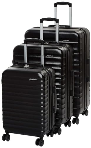 Amazon Basics Ensemble de Bagages Extensibles Rigides (Tailles S + M + L) - Bagages de Voyage en ABS avec 4 Doubles Roues Rotatives - Structure Légère et Anti-Rayures - Noir
