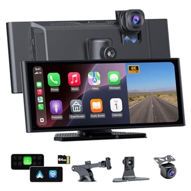 aphqua Écran CarPlay 10,26" CarPlay Voiture avec 4K Dashcam & Arrière HD pour Apple Car Play & Android Auto, Mises à Jour OTA, SuperLink & AirPlay, Mémoire 64 Go, Commande Vocale, GPS, FM