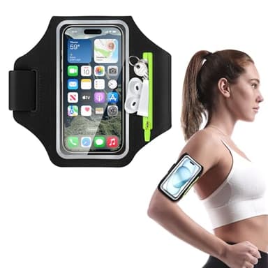 Brassard Telephone Sport, Weflay Brassard de Sport Universel avec Poche Écouteur Smartphone Running Brassard pour iPhone 16 15 14 13 12 11 Pro Max Samsung Galaxy pour Jogging Cyclisme (Noir, 6,8")