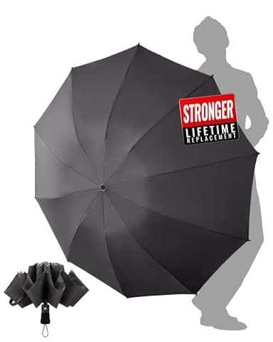 Chakipee Parapluie Pliant Inversé Homme Compact - Voyage Solide Grand Taille Gris Anti Tempete xxl 2 Personnes Automatique Parapluies - Femme Coupe-vent 210T et 10 Sections