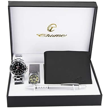 BELLOS Coffret Cadeau Montre Homme Noir - Lampe LED - Portefeuille -Stylo