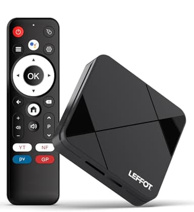 LEFFOT Android 14 TV Box 2025, 2Go RAM + 16Go ROM, 4K Ultra HD Boitier IP-TV, 4K@60Hz Sortie Vidéo, Boitier Android TV avec Contrôle Vocal, WiFi 6, BT 5.4, 100M Ethernet, RK3518 Quad-Core A53