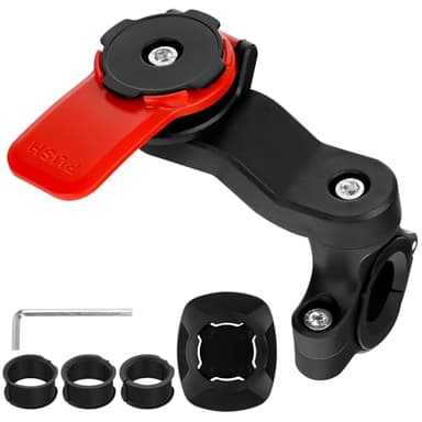 Support Téléphone Moto - Amortisseur de Vibrations Compatible avec Smartphones Universels (iPhone, Android, Samsung...), pour Guidon de Vélo, Trottinette, Quad, Scooter, Twist & Lock (Rouge)