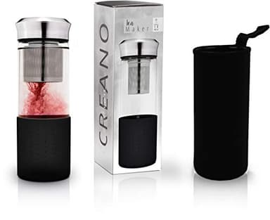 Creano Théière Teamaker 400ml – Bouteille de Thé à Emporter en Verre avec Passoire pour Thé en Vrac et Housse Néoprène – Idéale pour Thé Chaud ou Froid, Portable, Couleur Noir