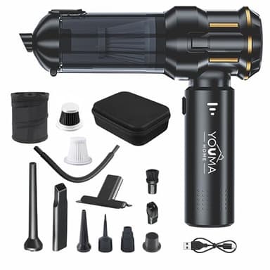 YOUMA Mini Aspirateur Voiture sans Fil 21000Pa 3 Vitesses Moteur Brushless Poubelle Pliable Embout Extensible Souffleur Puissant Portable pour Maison Animaux Auto Kit Nettoyage 4en1