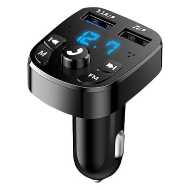 Transmetteur FM Bluetooth Voiture, 5.0 Bluetooth Allume Cigare Lecteur MP3, Adaptateur Rapide avec Prise 2 USB Ports 5V/3.1A pour Audio Appels Mains Libres Support USB/Carte TF