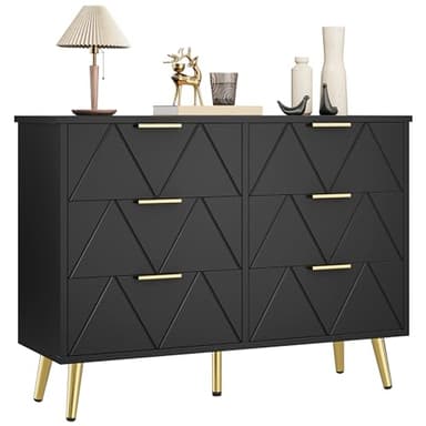 YITAHOME Commode contemporaine à 6 tiroirs pour Chambre à Coucher, Meuble de Chambre à Coucher, Large Commode en Bois, Meuble de Rangement Coulissant, Meuble de Bureau, Salon, Meuble de Rangement,