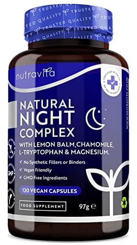 Sommeil Naturel Complex Vegan - Pour Nuits Tranquilles - Mélisse, Camomille, Magnésium 187,5mg & Vitamine B12 − 120 Gélules − Alternative à la Mélatonine - Nutravita