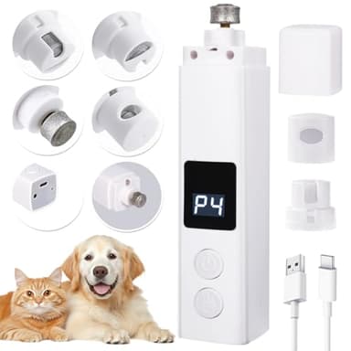 BUOAZR Lime à Ongles Chien, 4 Vitesses, Coupe-Ongles Electrique Rechargeable Animaux de Compagnie avec Lumières LED, Silencieuse45 DB, Professionnel 3 Ports pour Grands,Moyens et Petits Chiens Chats