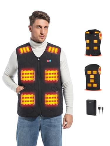 Rrtizan Gilet chauffant pour homme et femme avec batterie externe, gilet chauffant avec 3 niveaux de température et 12 feuilles de chaleur, veste chauffante électrique sans manches, lavable pour
