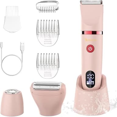Scttomon Rasoir Electrique Feminin Tondeuse précise pour visage et zones sensibles, Tondeuse à poils corporels pour visage, jambes, aisselles et zone pubienne,étanche, Écran LCD, Rose, 3 in 1