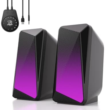 SOULION C30 Enceintes PC pour Bureau, Haut Parleur Bluetooth pour Écran, Ordinateur Portable, Gamer, Entrée Auxiliaire 3,5 mm, Alimentation USB, éclairage LED Coloré, 1 Paire