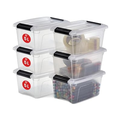 Iris Ohyama, Lot de 6 boîtes de rangement, 5L, Empilable,Chambre,Salon, Salon, Garage - New Top Box NTB-5 - Transparent