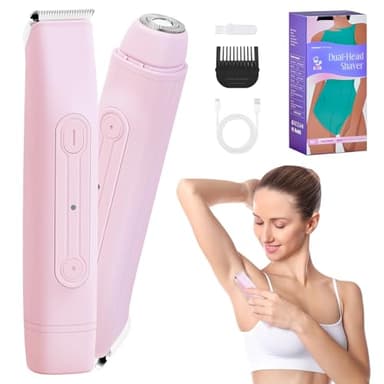 2 en 1 Rasoir Electrique Femme Tondeuse Femme Intime Epilateur électrique Femme Sans Douleur Tondeuse Bikini USB Rechargeable étanche pour Maillot Aisselles Jambes Bras Corps Bikini Visage (Rosa)