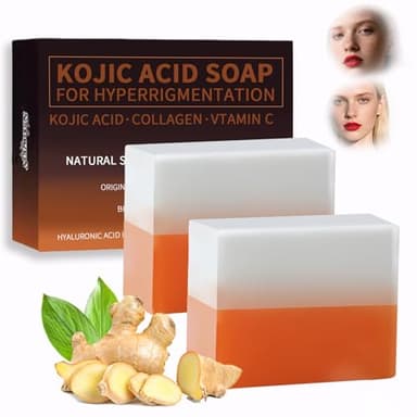 2x100g Savon à l'acide kojique, savon artisanal anti-taches, éclaircissant pour hyperpigmentation, réduction des taches brunes, uniformisation du teint, savon nettoyant doux visage et corps