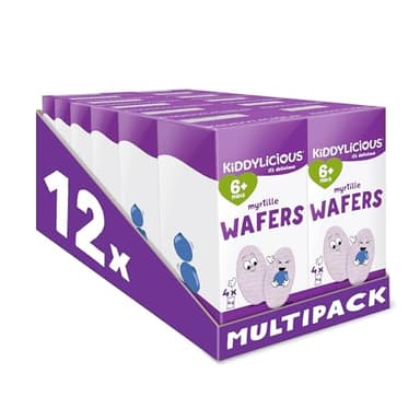 Kiddylicious Wafers Myrtille I Dès 6 Mois I Sans Gluten & Sans Lait I 12 Packs de 16g (4 Sachets de 4g) | 192g