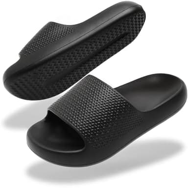 Uonesone Claquettes Femmes Hommes été Chaussons,Orthopédique Pantoufles Antidérapant Séchage Rapide Bout Ouvert Super Doux Confortable Semelle épaisse(Noir,38/39 EU)