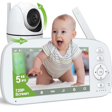 LEMFO Babyphone Camera Écran HD de 5,0" avec Batterie de 5000mAh, 720P Camera Bebe avec Surveillance de Température et Bruit, Caméra Bébé avec Vision Nocturne et Fonction VOX